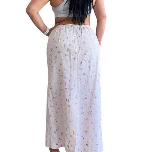 Coldwater Creek Linen Blend Floral Midi Skirt Pink White Cottagecore vintage M - Picture 3 of 8